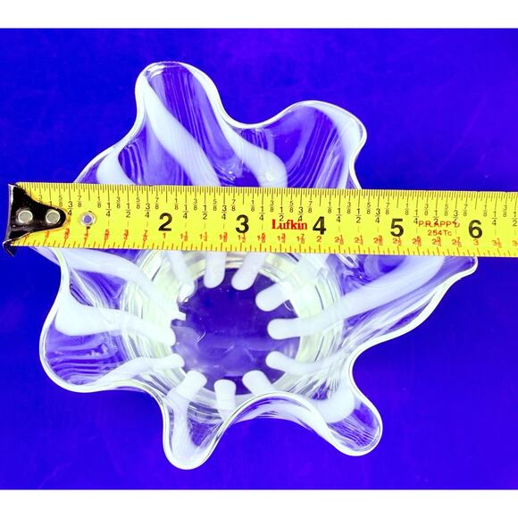 Handkerchief Vase Murano Style Art Glass Ruffled Bowl Hand Blown 4.5” W/ Stripes - Picture 9 of 9